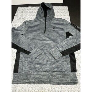 Spyder Active Mens Quarter Zip Hoodie Space Dye‎ Grey Black Fleece Lined Medium